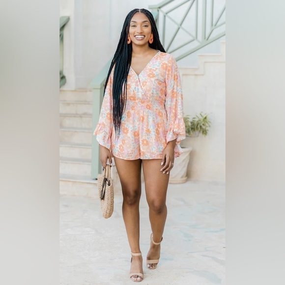 Pink Lily Pants - Pink Lily I KEEP HOPING FLORAL ORANGE ROMPER